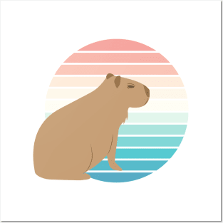 Capybara watching sunset, retro design Posters and Art